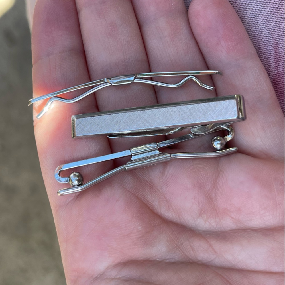 3 Vintage Swank Silver Finish Tie Clips